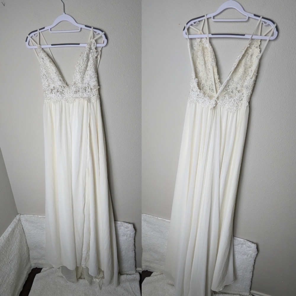 Truvelle Kim Gown Womens SMALL White Satin Silk Lace Maxi Dress - Picture 2 of 12